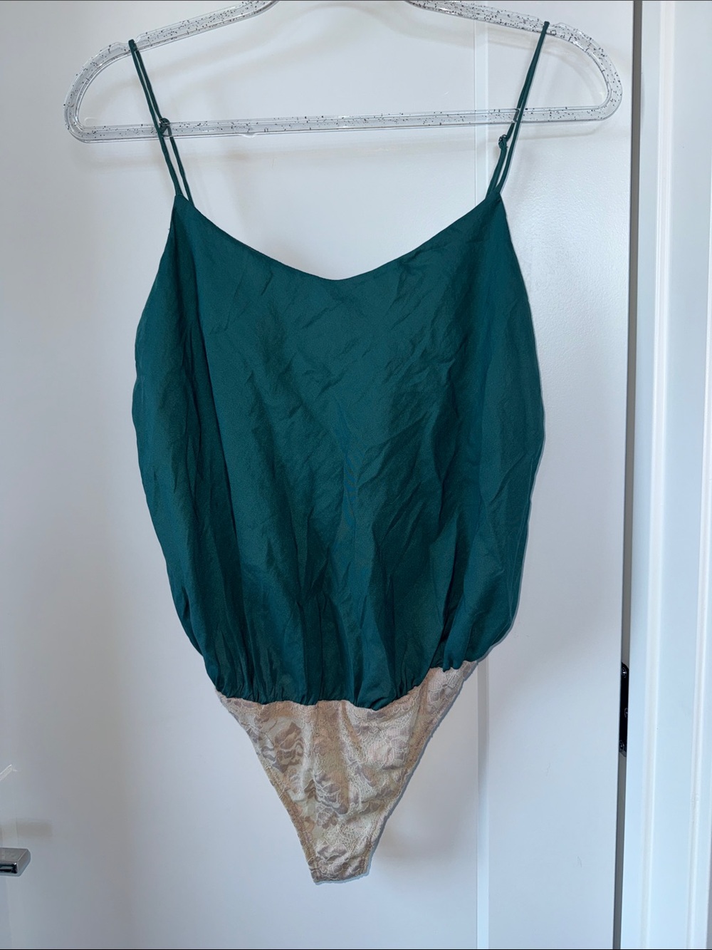 Free People Dark Teal Spaghetti Strap Bodysuit with Metallic Gold Bottom